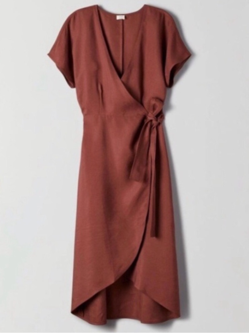 NEW Wilfred Madalene Linen Blend Midi Wrap Dress Brown